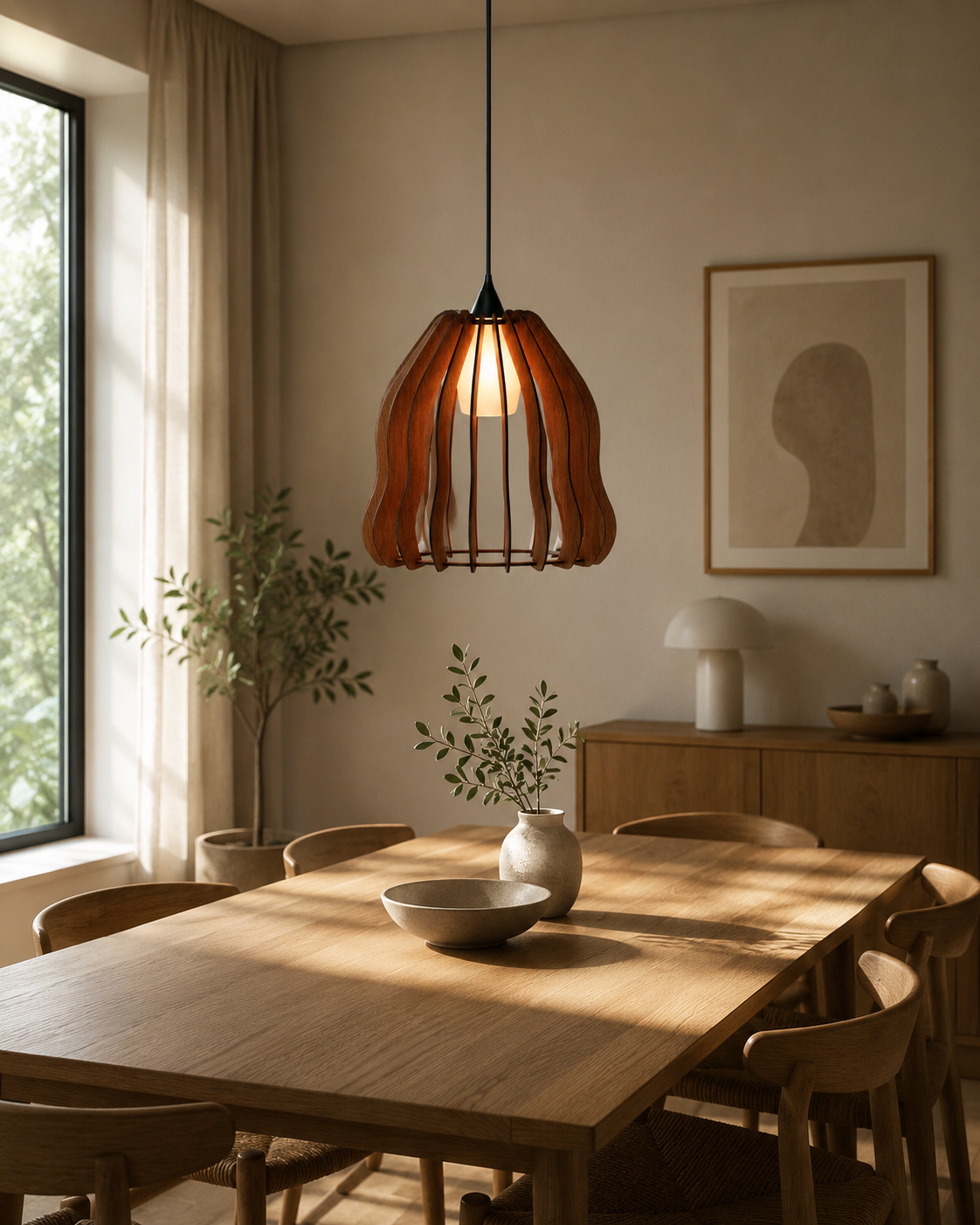 Organic Wooden Pendant Light Shade | Modern Parametric Hanging Lamp | Handmade Designer Lighting